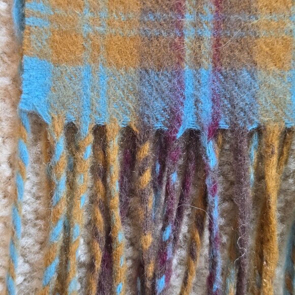 Plaid Cashmere Woven Scarf Blue Brown - Picture 3 of 9